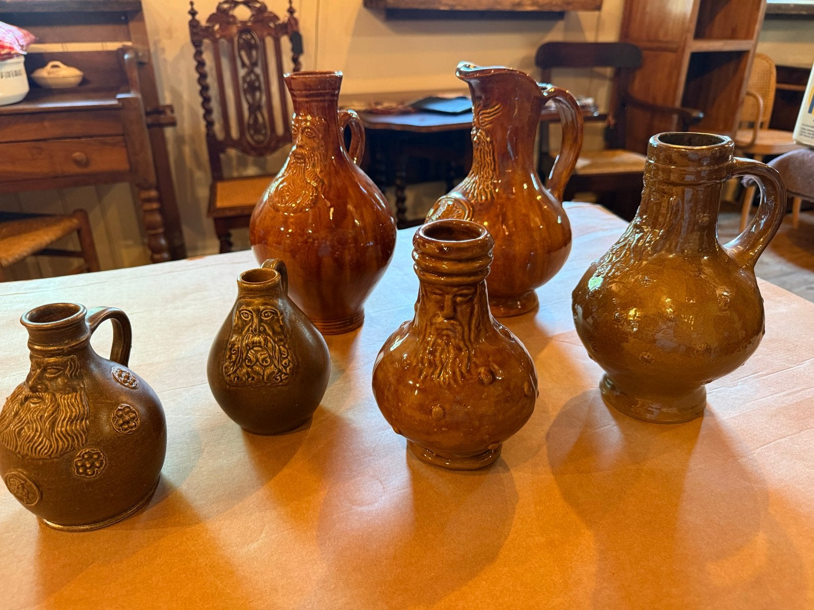 Antieke Baardmankruiken - Set van 6, Ophalen of Verzenden