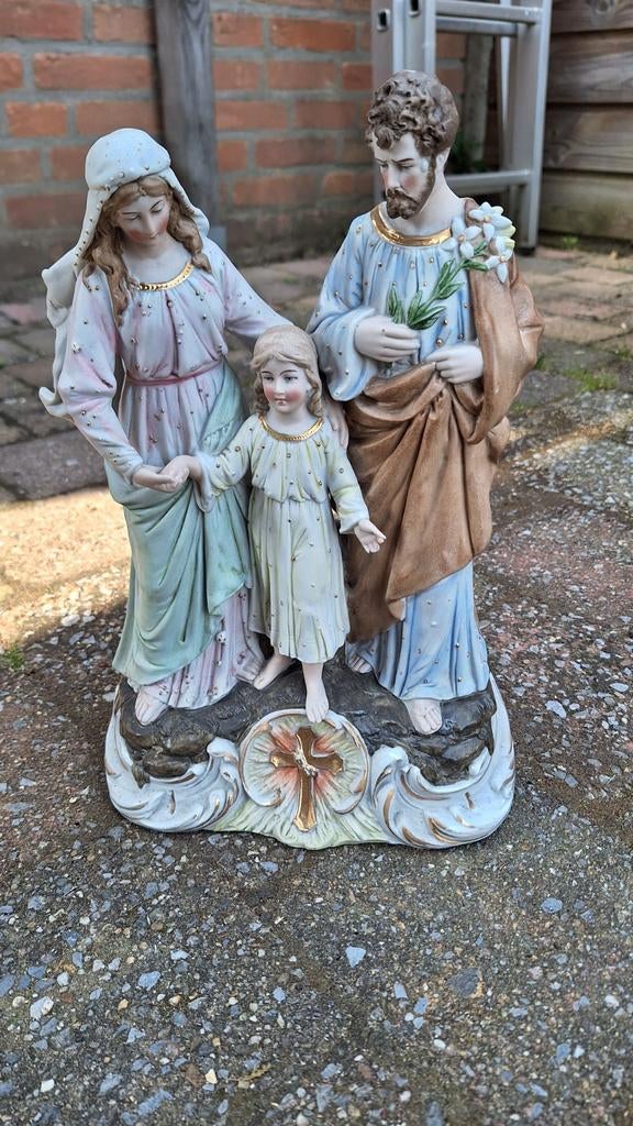 Antieke porseleinen beeld, Josef en Maria met kindje Jesus, Antiek en Kunst, Antiek | Religie, Ophalen of Verzenden