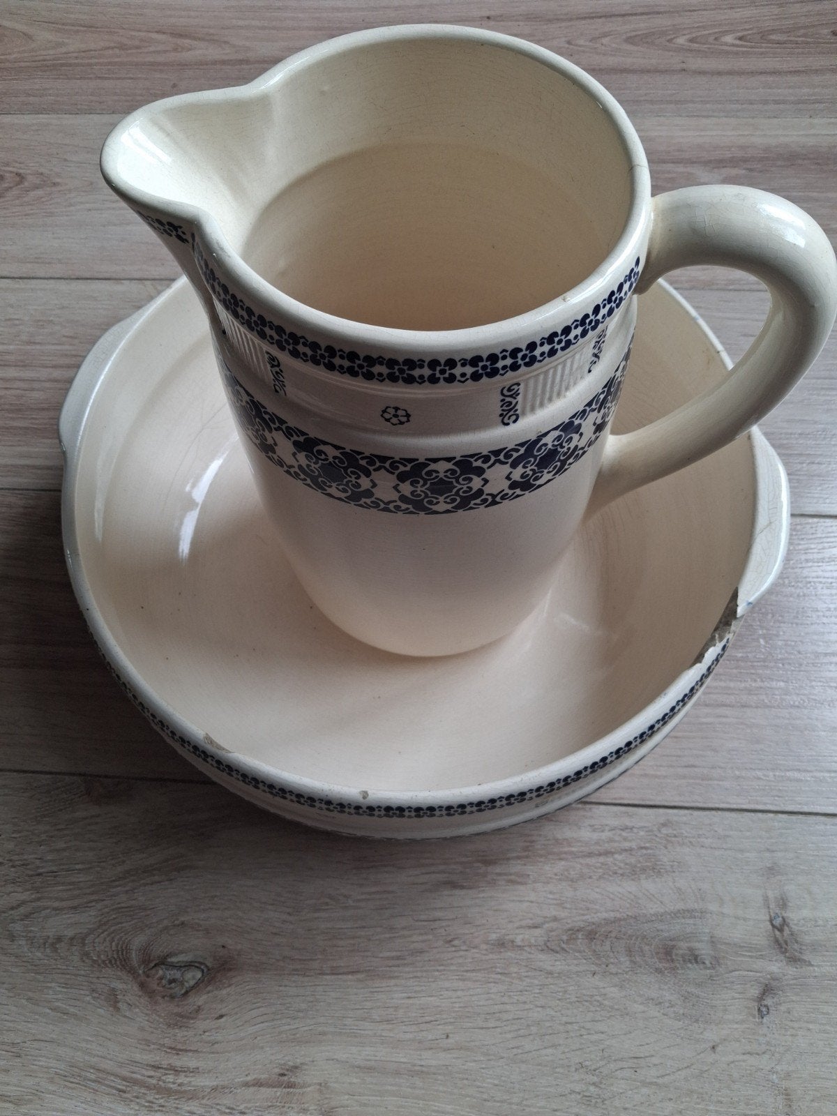 Antieke waskom en kan set - Blauw-wit decor, Antiek en Kunst, Antiek | Keramiek en Aardewerk, Ophalen