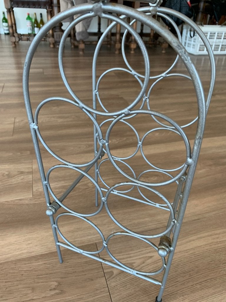 Te koop vintage wijnrek voor 7 flessen., Ophalen, Gebruikt, Metaal, 5 – 50