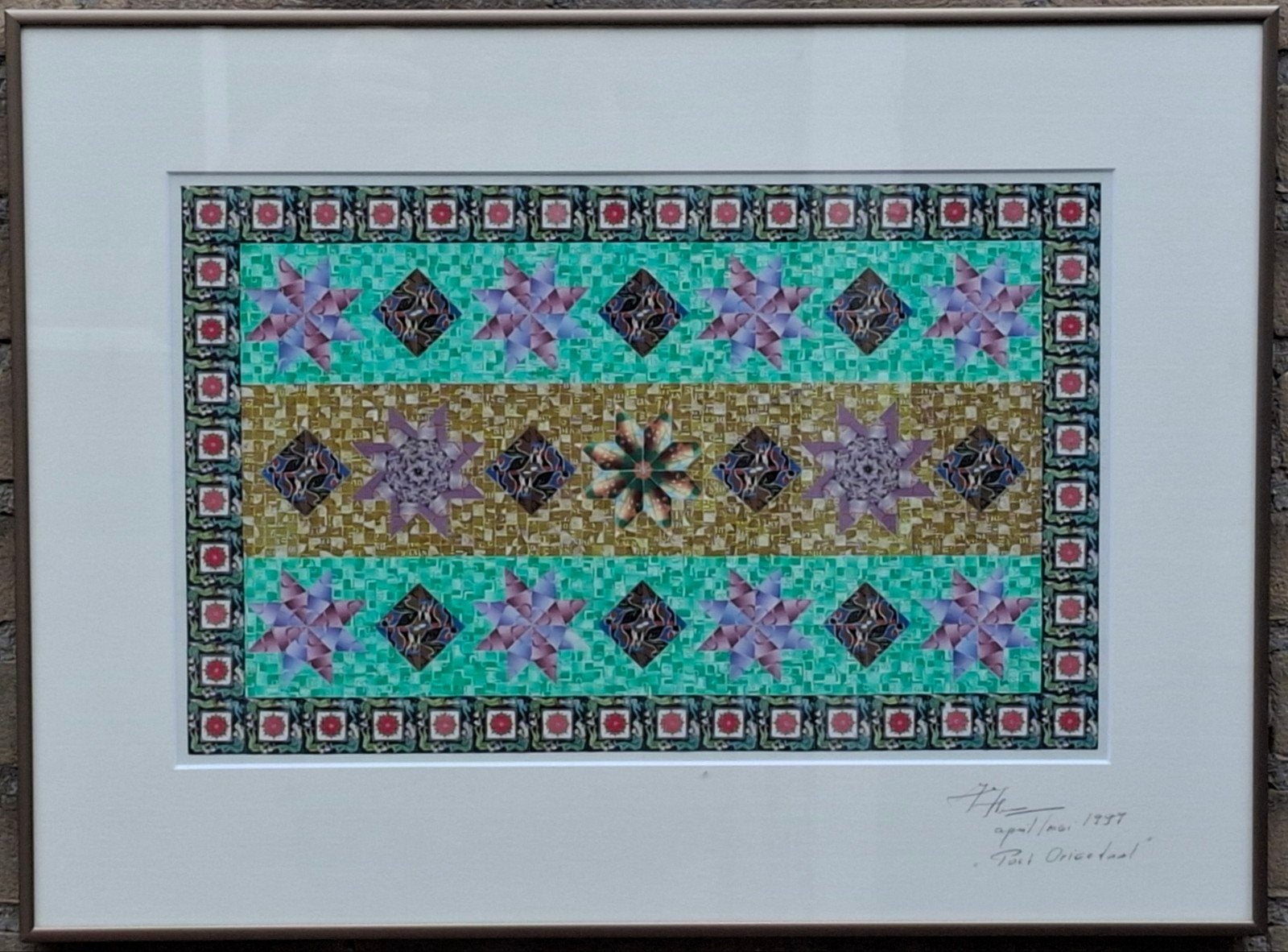 Postzegels art work. Postzegel knipkunst. Sign. 48/43 cm., Ophalen