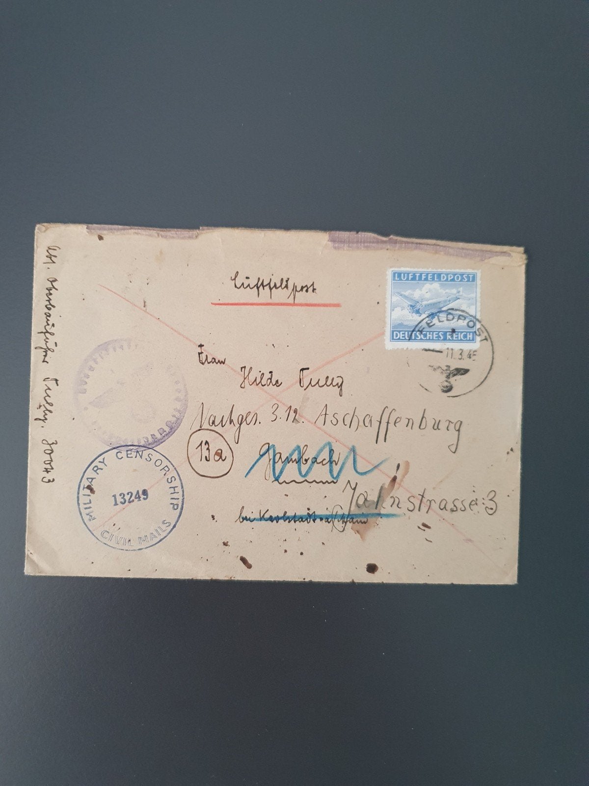feldpost Uberroller 11.3.1945 Org.Todt einsatzgruppe Wiking, Ophalen of Verzenden, Nederland