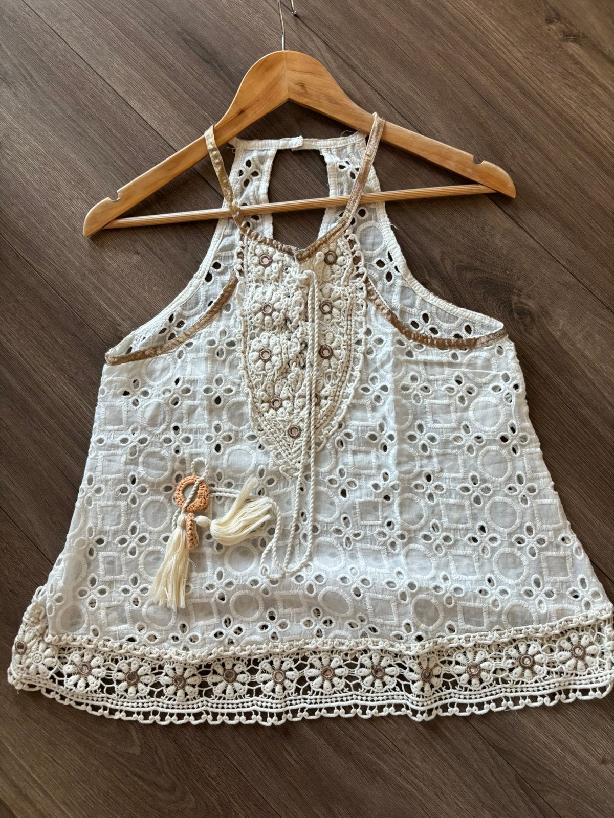 Super mooie boho Top, NJ Couture, maat M, Wit, Zo goed als nieuw, Zonder mouw, Ophalen