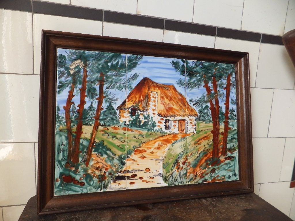 dienblad schilderij tegeltableau handwerk Frankrijk antiek, Antiek en Kunst, Verzenden