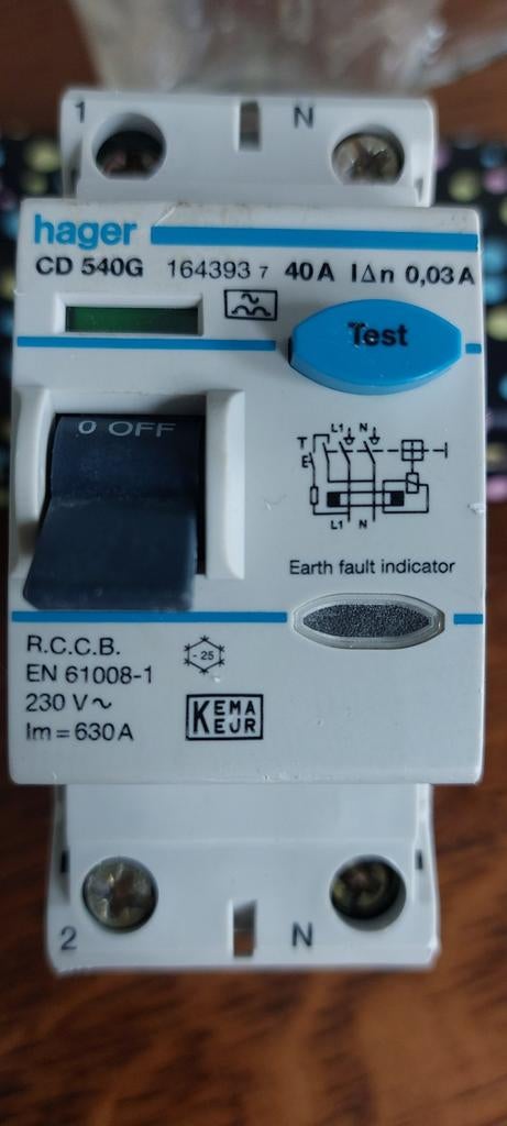 Hager CD 540G Aardlekschakelaar 40A 0,03A, Ophalen of Verzenden, Gebruikt, Schakelaar