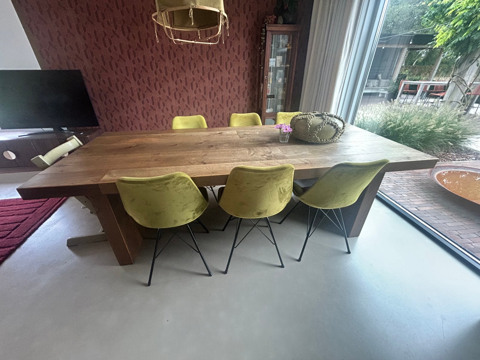 Handgemaakte tafel van eikenhouten vloerdelen, Ophalen, Eikenhout, 200 cm of meer, 50 tot 100 cm