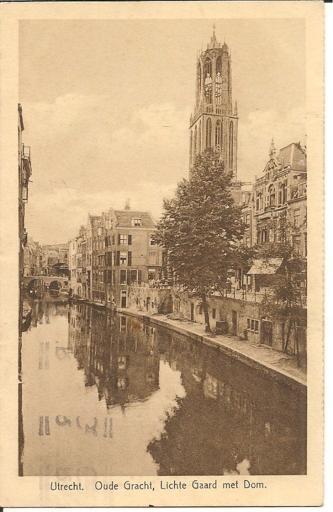 Ansichtkaart Utrecht Oude Gracht met Dom 1928, Ophalen of Verzenden, 1920 tot 1940, Gelopen, Utrecht