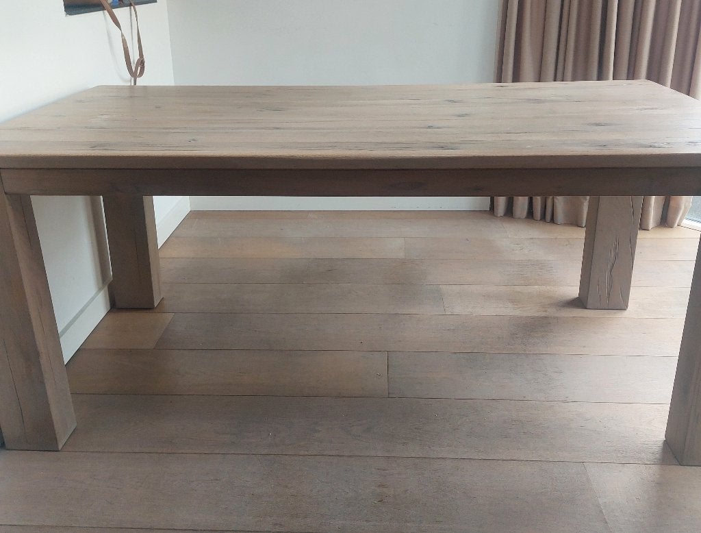 Houten eettafel 1,80 bij 90 bij 77 hoog, Ophalen, Gebruikt, 50 tot 100 cm, Vijf personen of meer