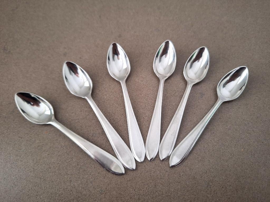 6 SOLA mini lepeltjes advocaat / espresso / amuse, Gebruikt, Ophalen of Verzenden, Rvs of Chroom, Vaatwasserbestendig