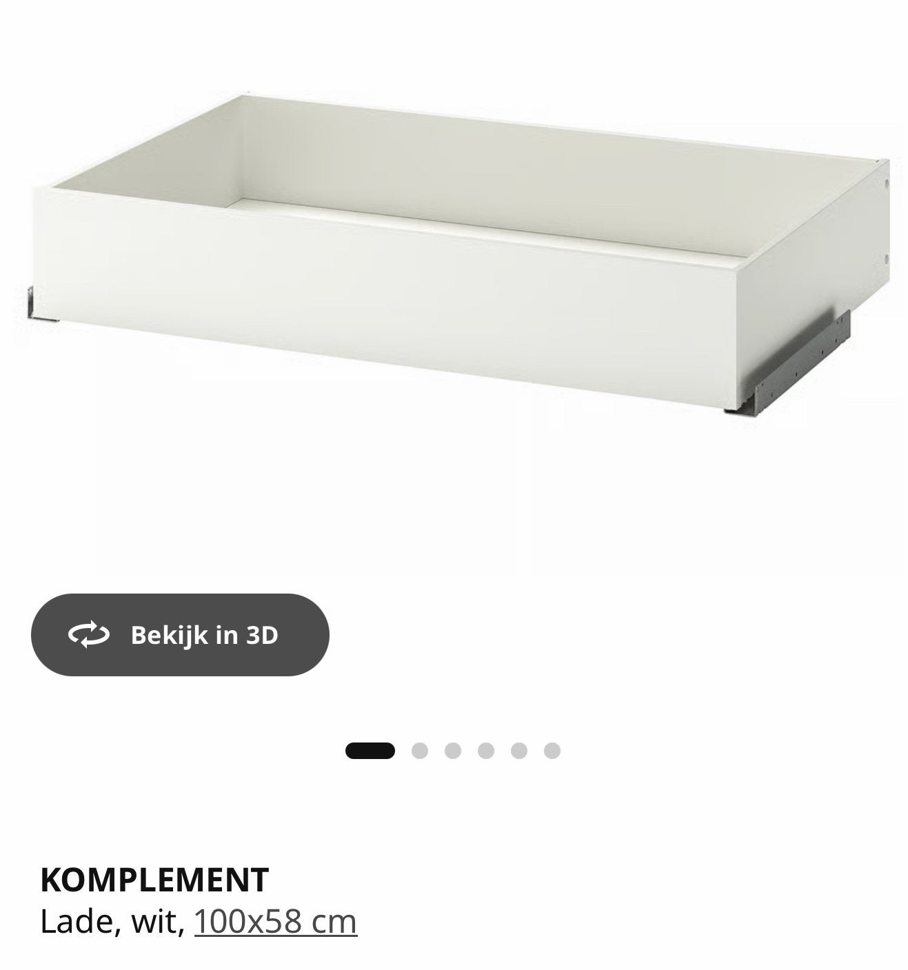 IKEA KOMPLEMENT Lade wit 100x58cm. 4 x, Ophalen, Overige materialen, 50 tot 100 cm, Zo goed als nieuw