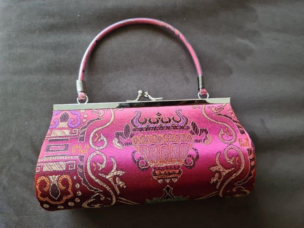 uniek dames tas Chinese styl vintage 18 bij 10 cm roze goud, Overige typen, Ophalen of Verzenden, Zo goed als nieuw, Roze