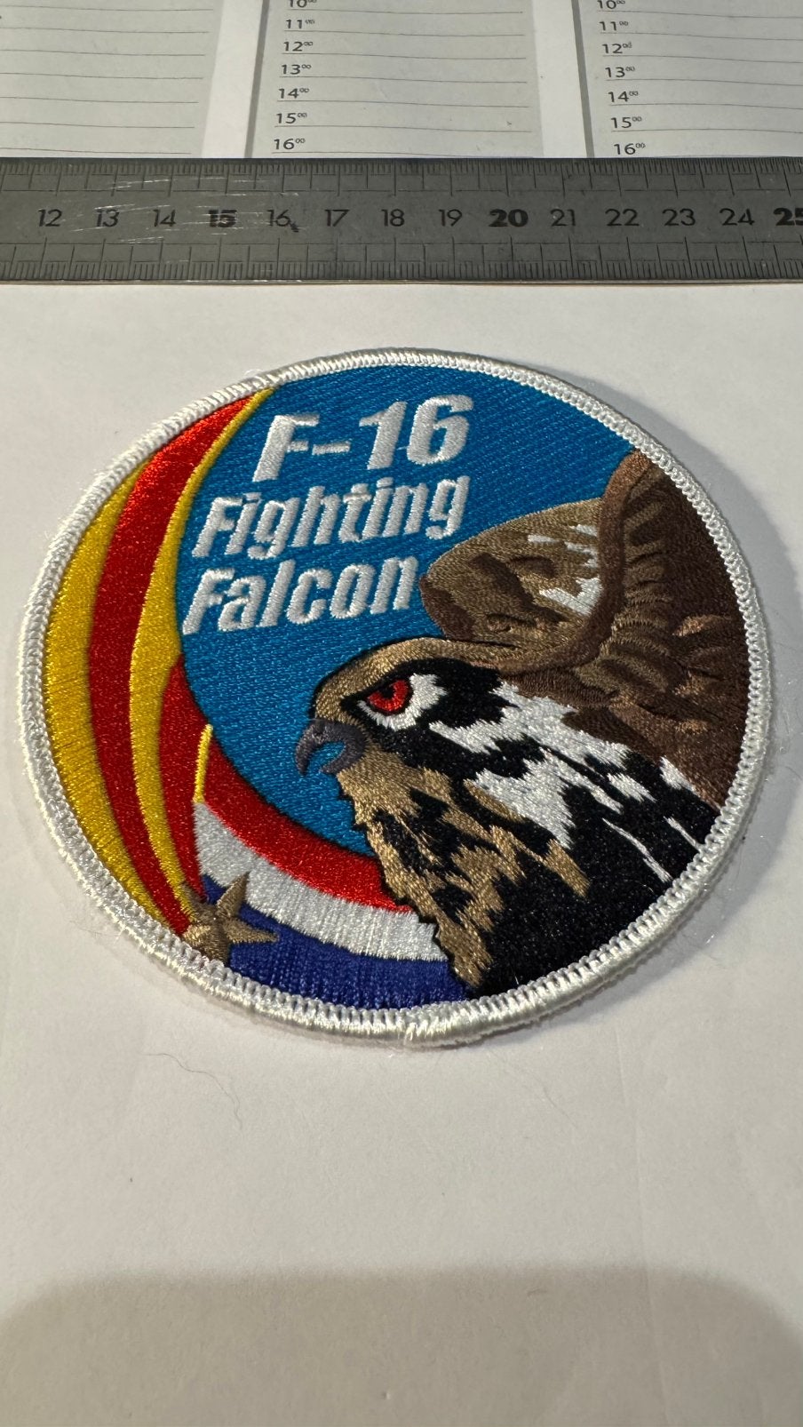 Patch f-16 swirl luchtmacht klu, Ophalen of Verzenden, Zo goed als nieuw, Patch, Badge of Embleem