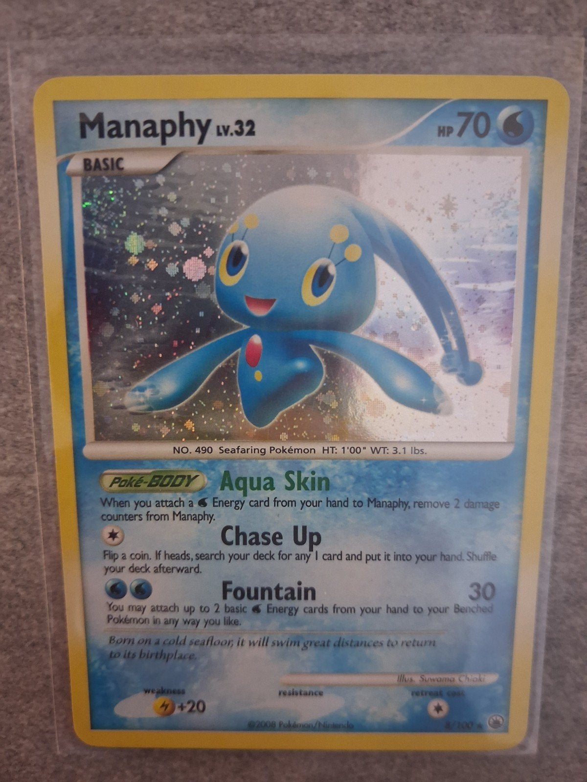 Manaphy LV.32 Holo Pokémon Kaart (2008), Ophalen of Verzenden, Zo goed als nieuw, Losse kaart, Foil