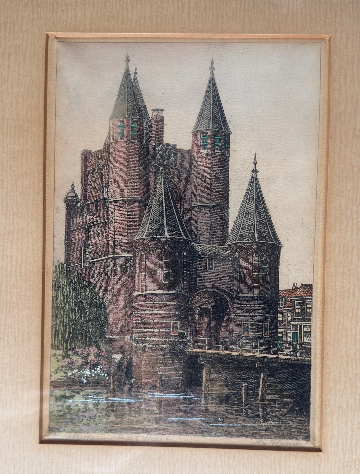 Ets van Dirk Hartig - Amsterdamse poort in Haarlem, Ophalen, Ets, Stadsgezicht, Origineel
