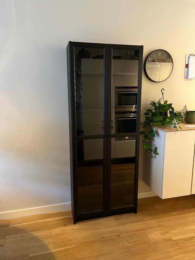 Zwarte Billy kast met glazen deuren, Ophalen, 200 cm of meer, 50 tot 100 cm, 25 tot 50 cm