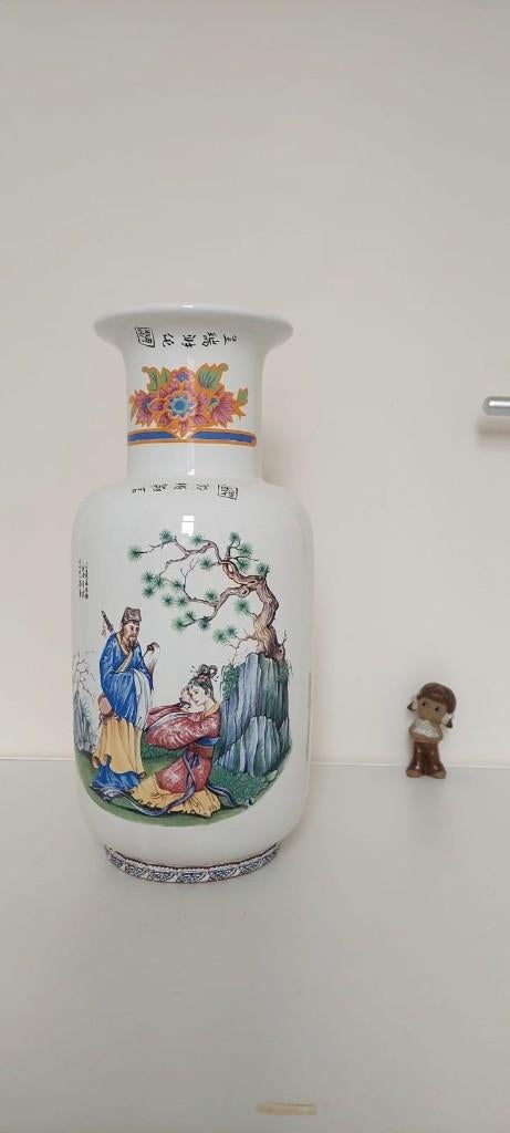 Vintage XXL grote Chinese oosterse beeld vaas 39 hoog groot, Tuin en Terras, Bloempotten, Zo goed als nieuw, Aardewerk, Binnen