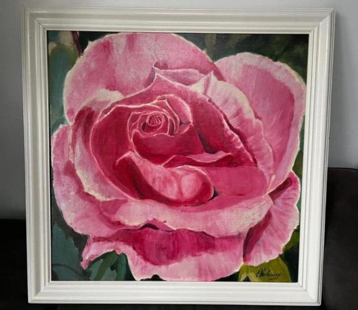 Groot Schilderij op doek roze roos Verbrugge, Ophalen