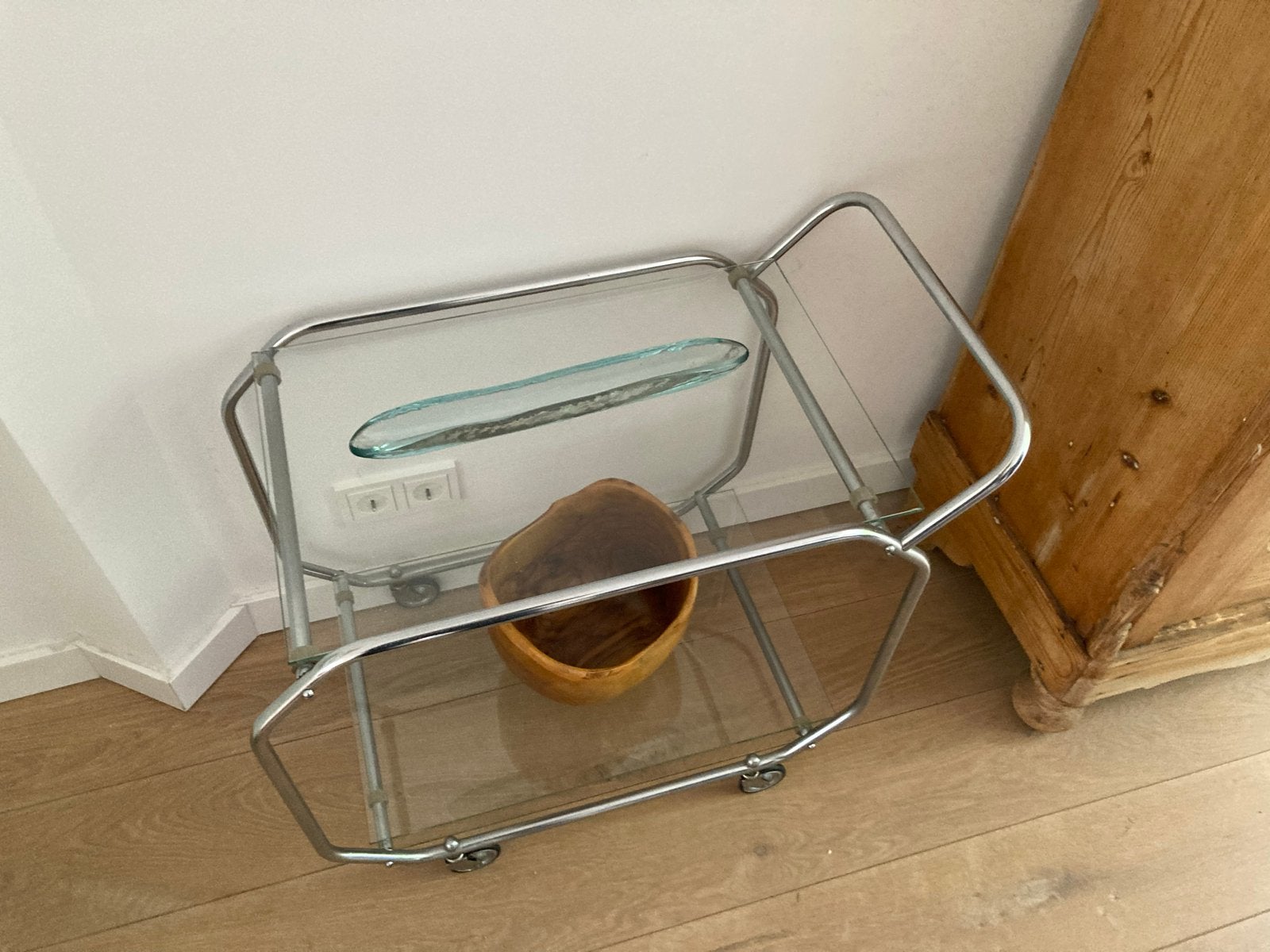 Vintage Glazen Serveerwagen met Chroom Frame, Huis en Inrichting, Ophalen, Gebruikt