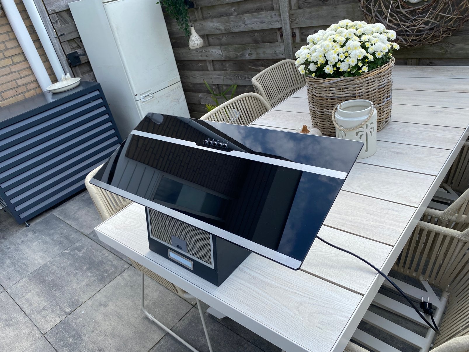 Afzuigkap 90 cm zwart/glas, Ophalen, Zo goed als nieuw, Wandschouwkap, Motor