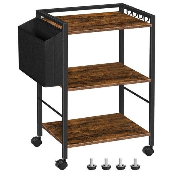 Verrijdbare Printertafel 3-Laags 62,5x40x80 cm – Bruin