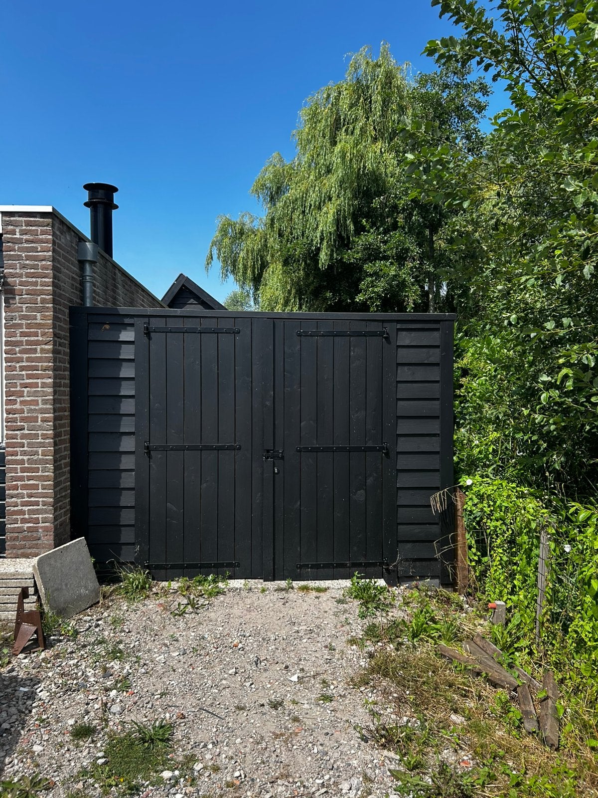 Tuinpoort dubbele deur, Ophalen, 200 cm of meer, Zo goed als nieuw, Hout