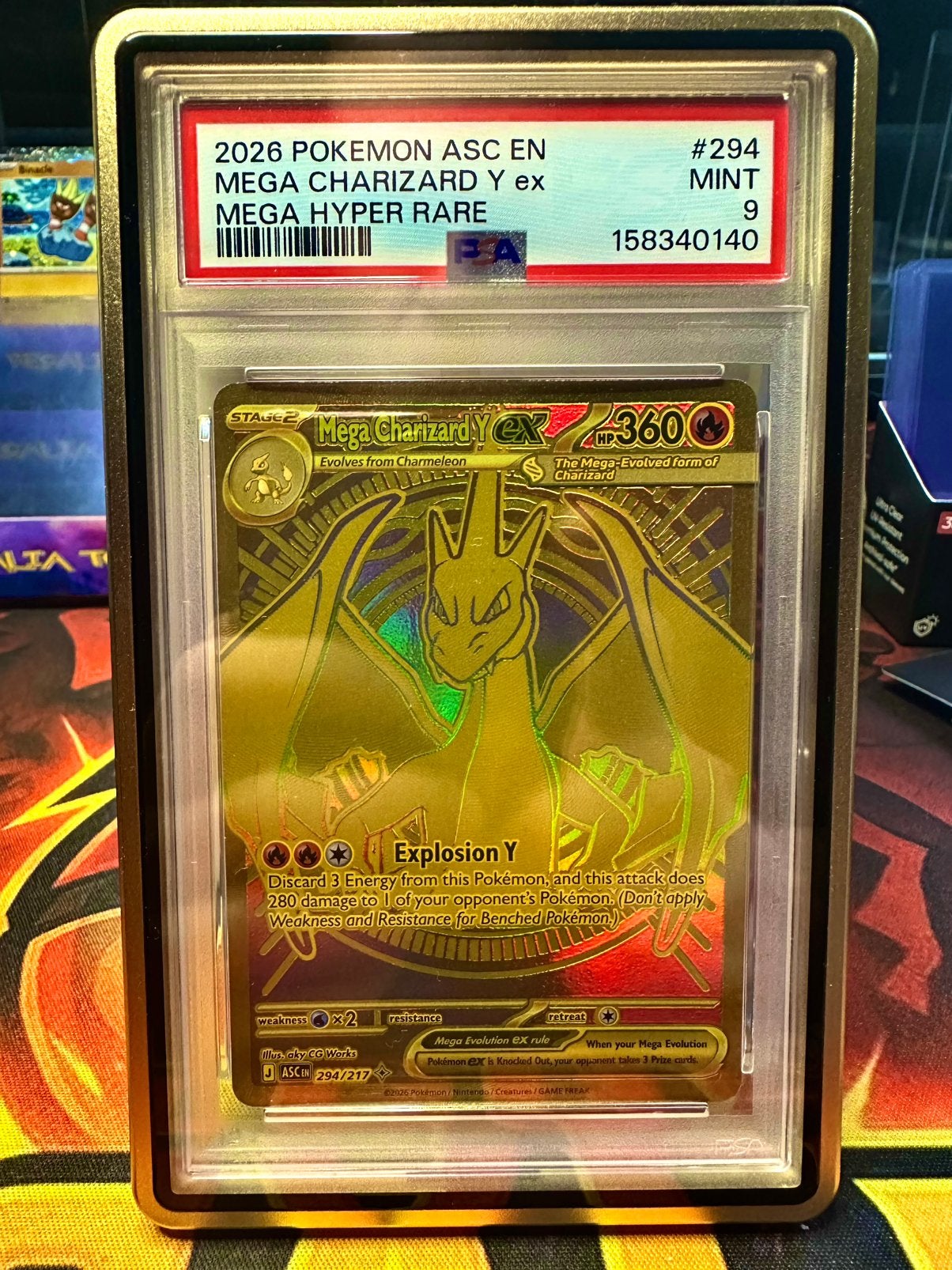 Mega Charizard Y ex (ASC 294) - Ascended Heroes - PSA 9, Ophalen of Verzenden, Zo goed als nieuw, Losse kaart, Foil