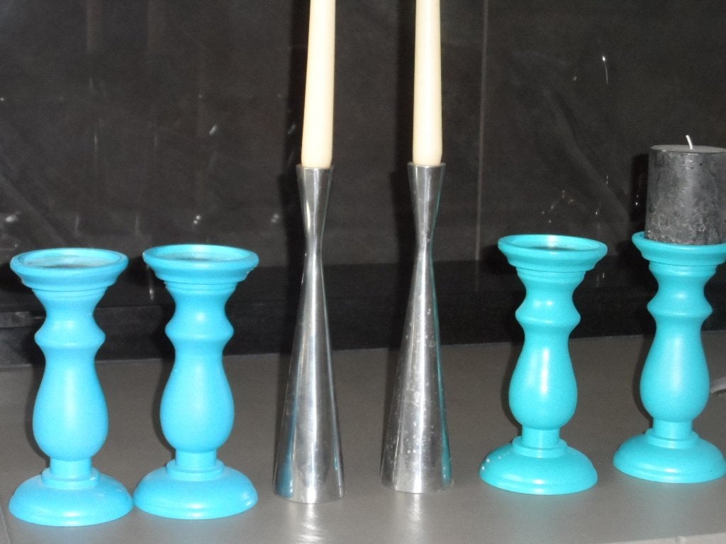 Trendy  houten kandelaar, Huis en Inrichting, Woonaccessoires | Kandelaars en Kaarsen, Blauw, Nieuw, Ophalen of Verzenden, Hout