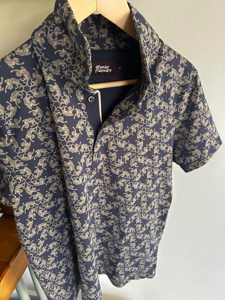 4Funky Flavours Heren Polo met Tijgerprint - Maat M, Ophalen of Verzenden, Zo goed als nieuw, Maat 48/50 (M), Blauw