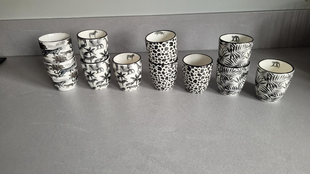 Koffiemokjes met dierenprint, Huis en Inrichting, Overige materialen, Gebruikt, Ophalen of Verzenden, Overige stijlen