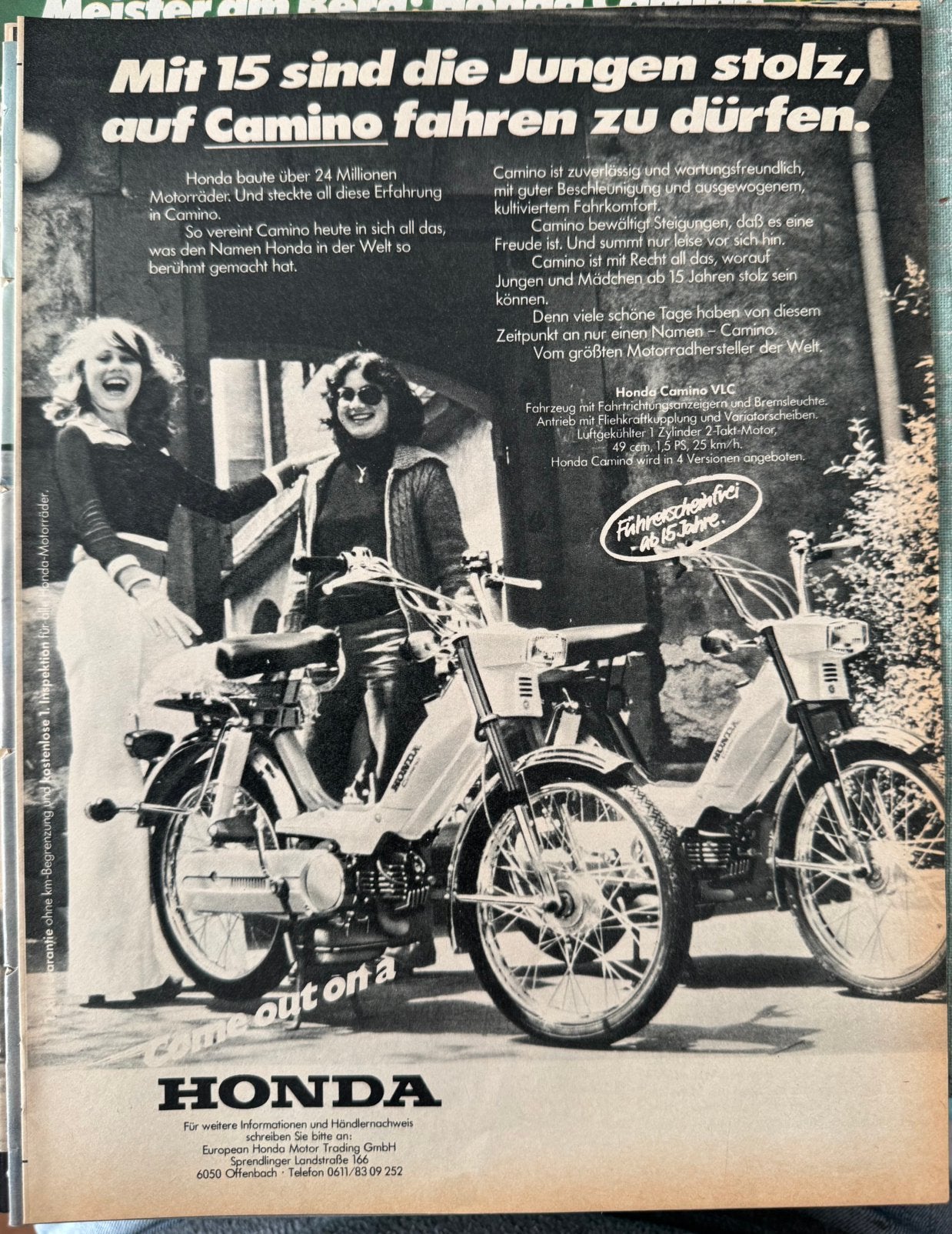 Advertentie Honda Camino, Verzamelen, Verzenden, Zo goed als nieuw, Motoren