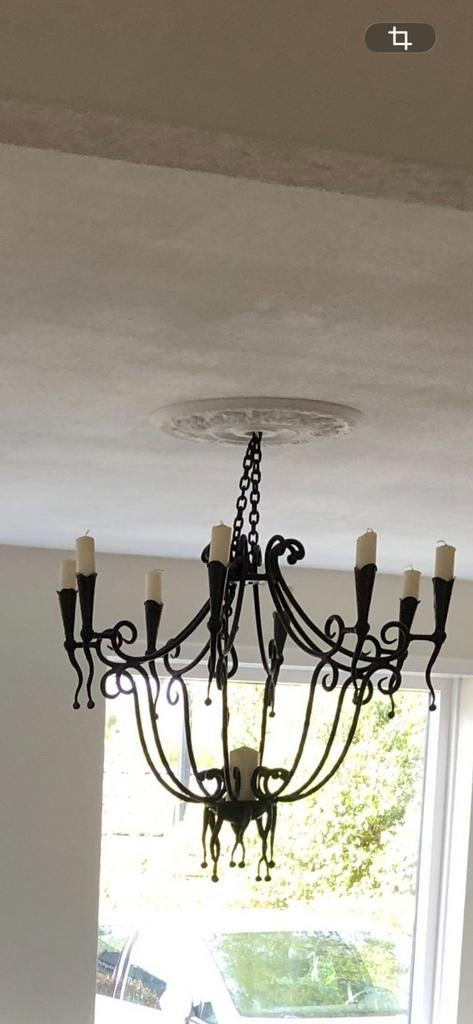 Smeedijzeren Kroonluchter met 8 Lichten, Huis en Inrichting, Lampen | Kroonluchters, Ophalen, Zo goed als nieuw, Metaal, Klassiek, Rustiek, Mediterraan