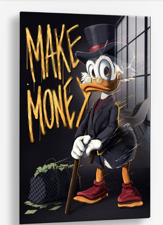 Glasschilderij Duck Money 60x90 - Gehard glas, Antiek en Kunst, Kunst | Schilderijen | Modern, Figuren, Glas, Achter glas, Ophalen of Verzenden