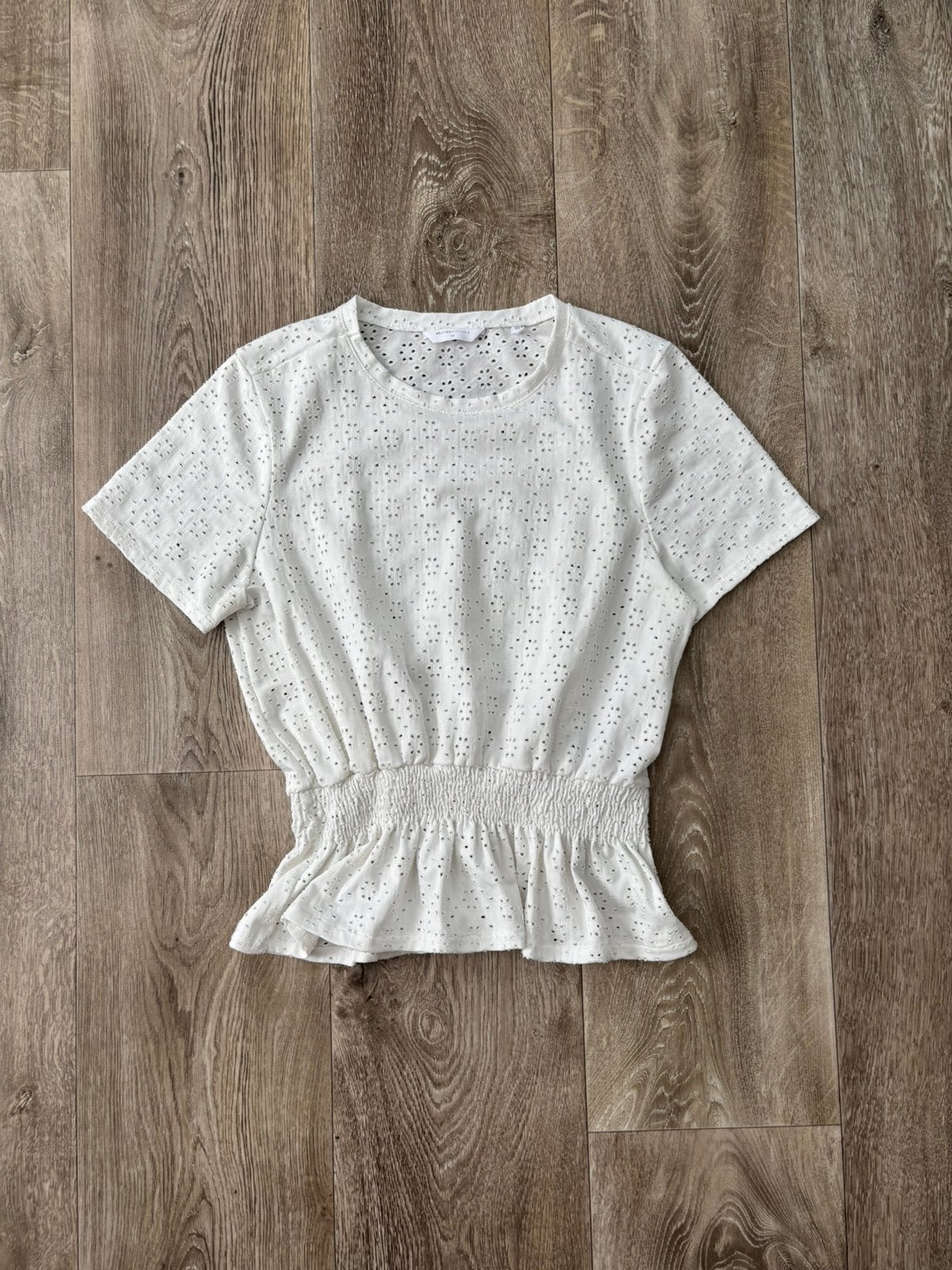Melting Stockholm (The Sting) peplum top XS, Wit, Ophalen of Verzenden, Zo goed als nieuw, Korte mouw