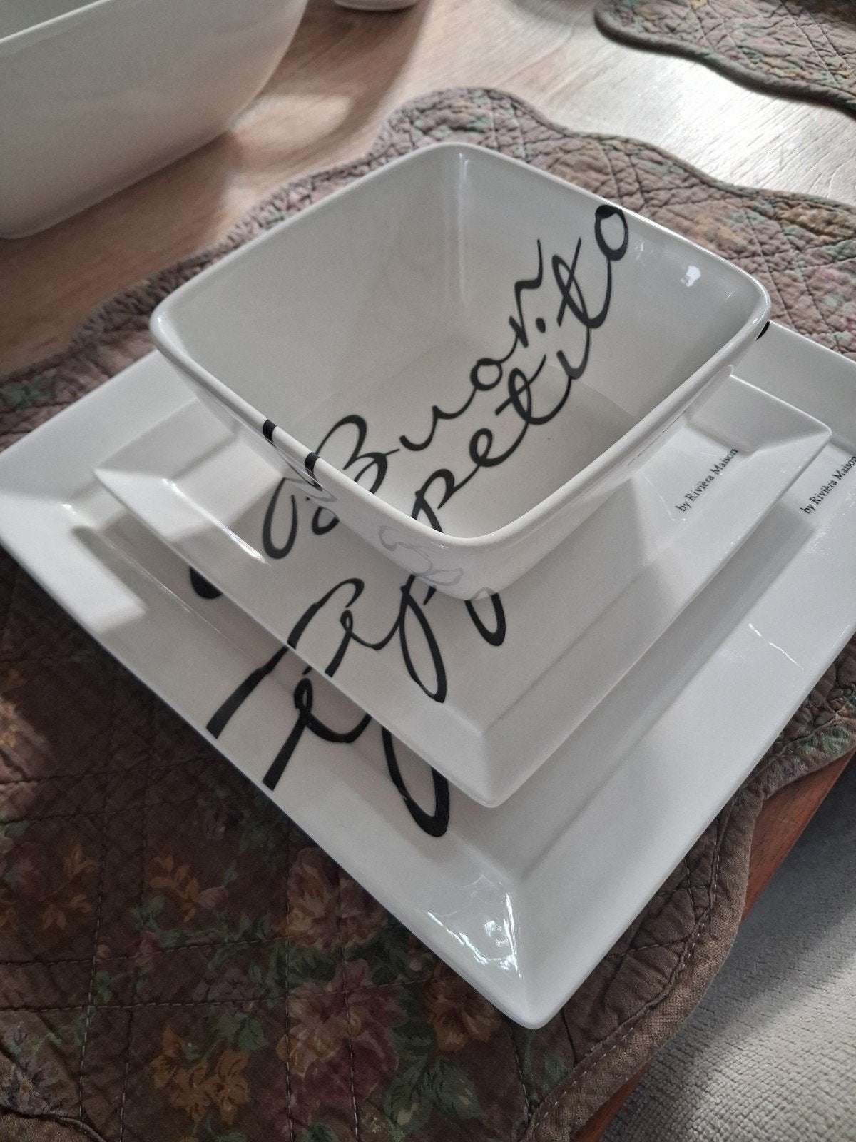 6 delig servies Buon appetito Riviera Maison incl. schalen, Ophalen, Gebruikt, Vierkant, Porselein of Keramiek