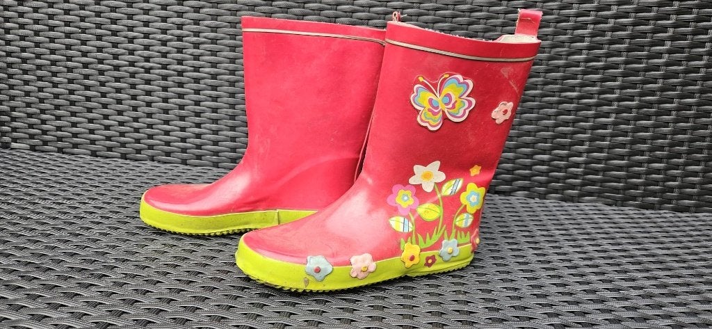 Schattige regenlaarsjes bloemen & vlinder mt 33, Ophalen, Gebruikt, Meisje, Laarzen