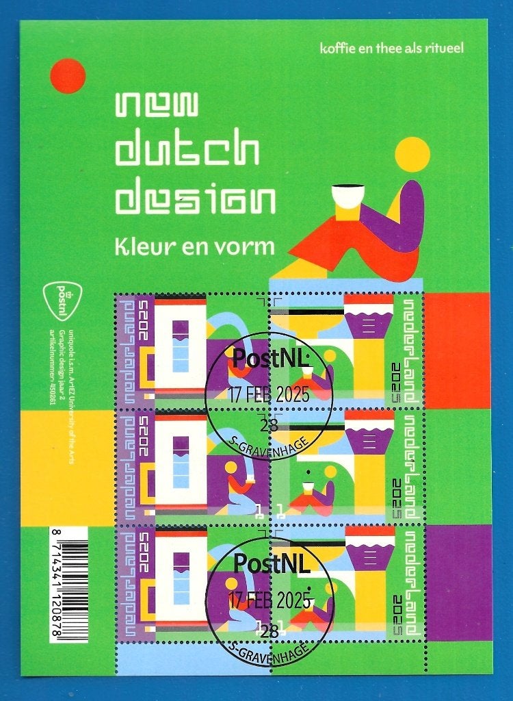 New Dutch Design – koffie en thee (gestempeld postzegelvel), Verzenden, Na 1940, Gestempeld