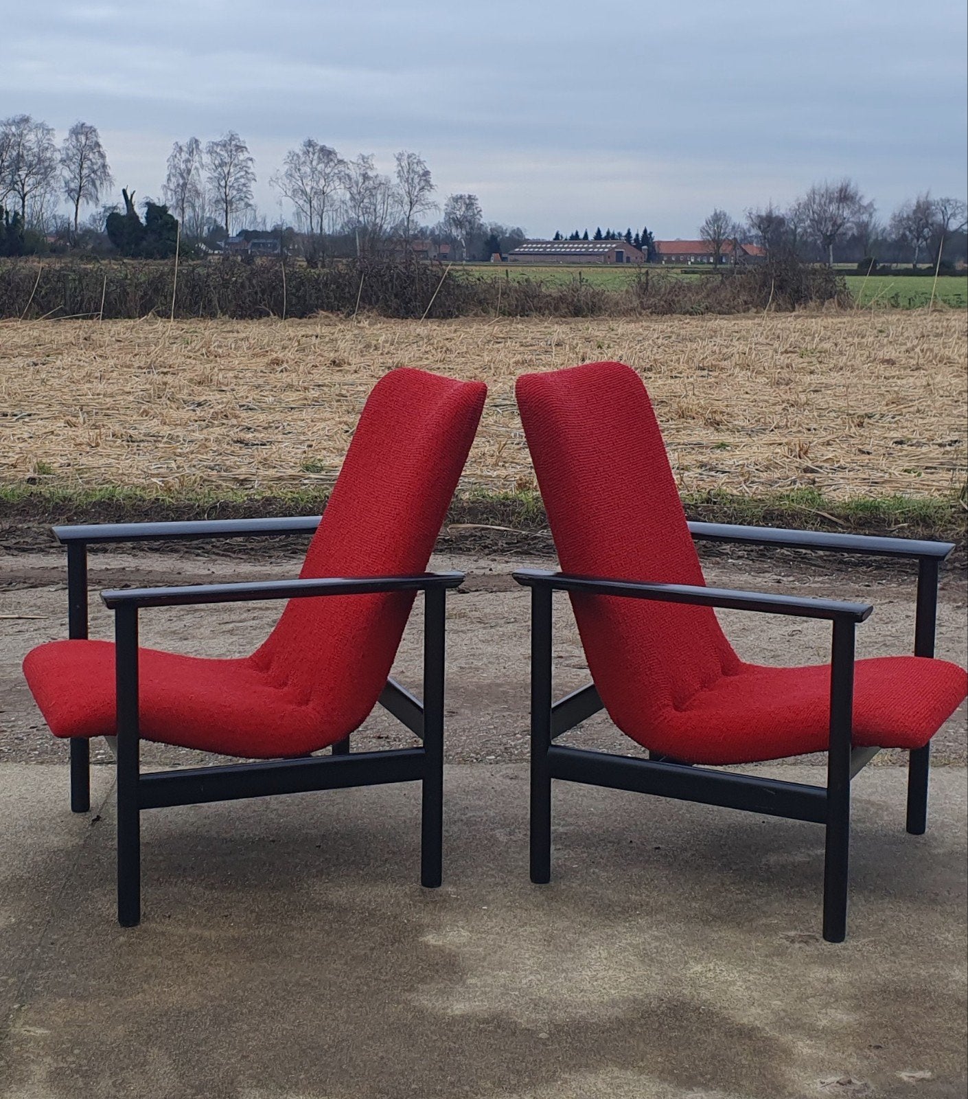set 2 vintage Impala chair rood zwart, Ophalen, Zo goed als nieuw, 75 tot 100 cm, Mcm retro vintage