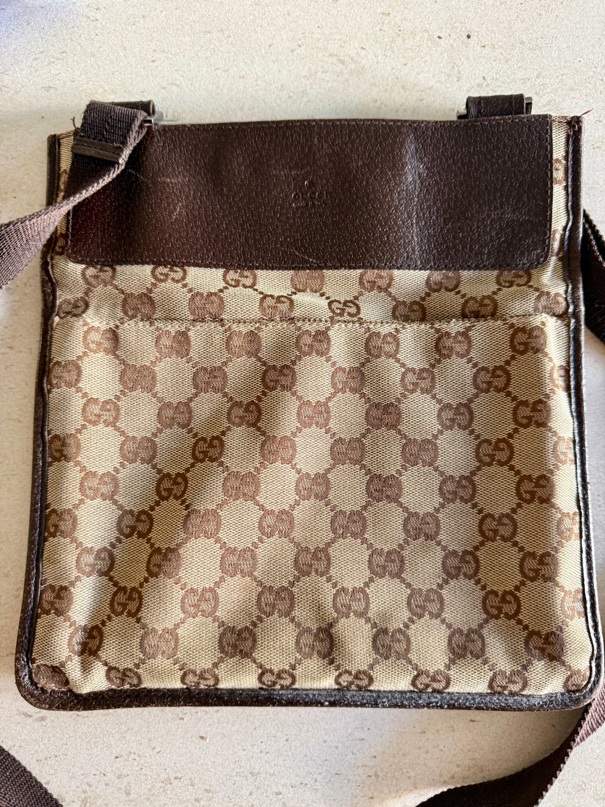 GUCCI authentiek Vintage GG Canvas Crossbody Messenger Bag, Overige merken, Gebruikt, Bruin, Ophalen of Verzenden
