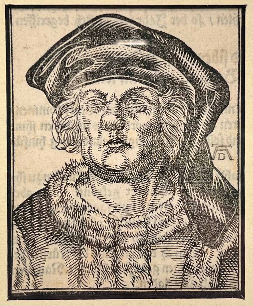 1071. Houtsneden, Albrecht Dürer – twee portretten, 17e eeuw, Antiek en Kunst, Ophalen, Met monogram, 7 cm, Portret