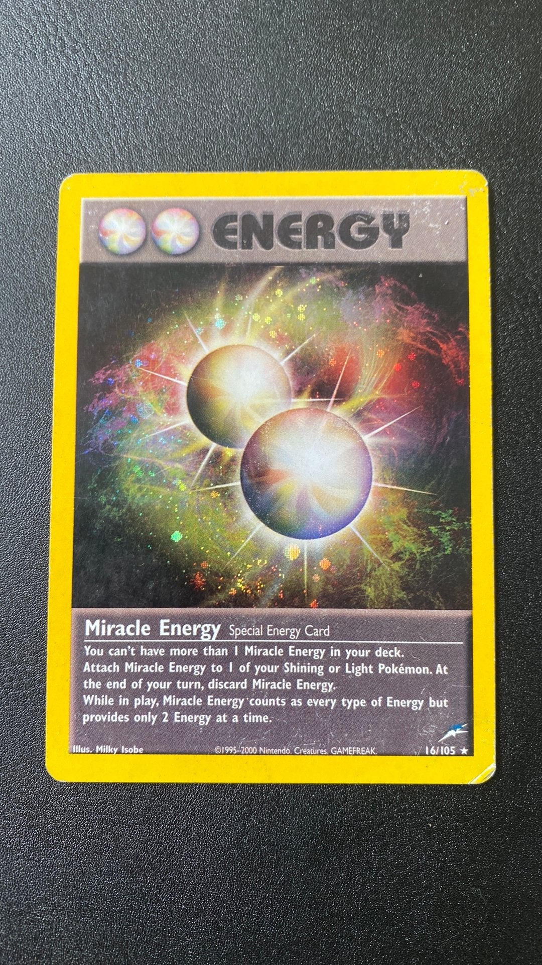 Pokemon miracle energy 16/105 holo neo destiny, Ophalen of Verzenden, Gebruikt, Losse kaart