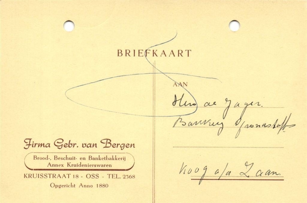 Firma Gebr. van Bergen, Oss - 03.1953 - briefkaart, Postzegels en Munten, Ophalen of Verzenden, Briefkaart