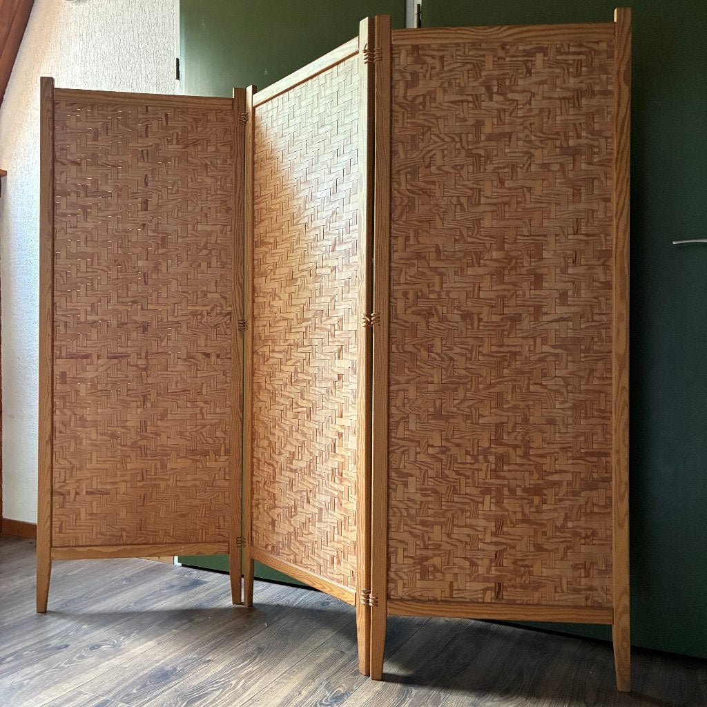 Vintage houten grenen kamerscherm room divider Spåna, Ophalen, Gebruikt