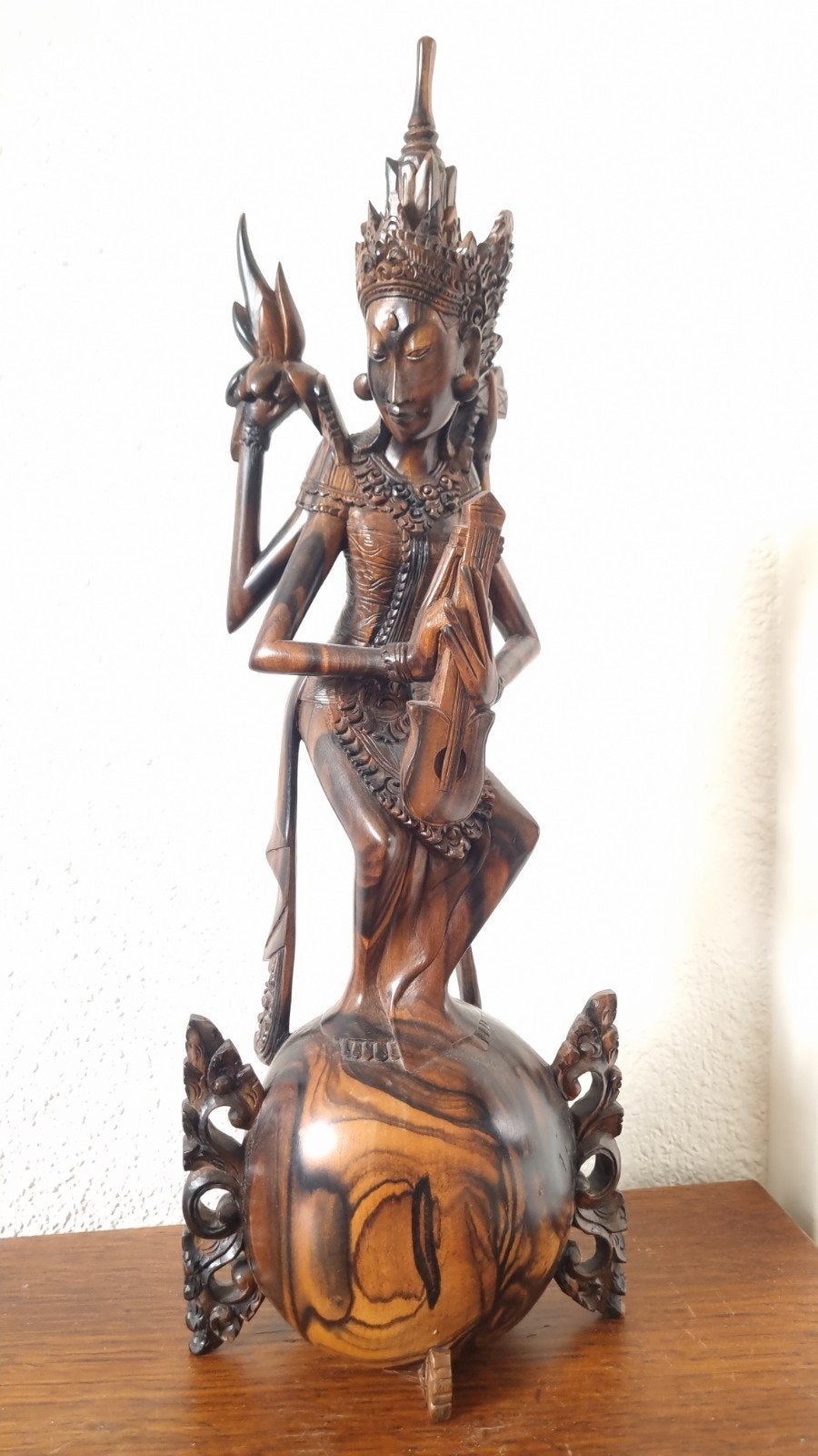 Houtsnijwerk beeld Saraswati Bali Indonesië, Ophalen of Verzenden, Handgemaakt, Hout, Beeld