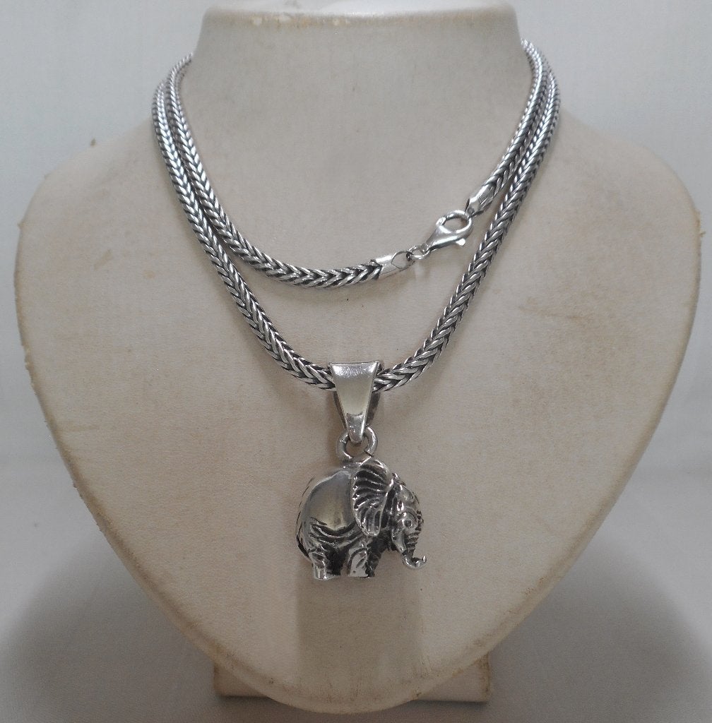 Zilveren vossenstaart ketting met massieve olifant nr.720, Met hanger, Verzenden, Zo goed als nieuw, Zilver