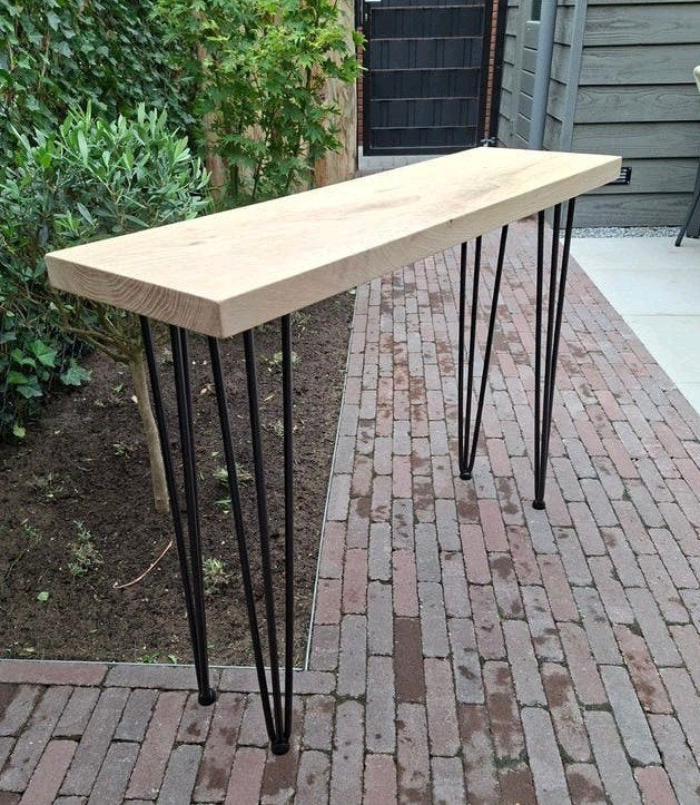 Te koop nieuwe industriele massief eikenhouten sidetable, Huis en Inrichting, Ophalen, 100 tot 150 cm, Eikenhout, Nieuw