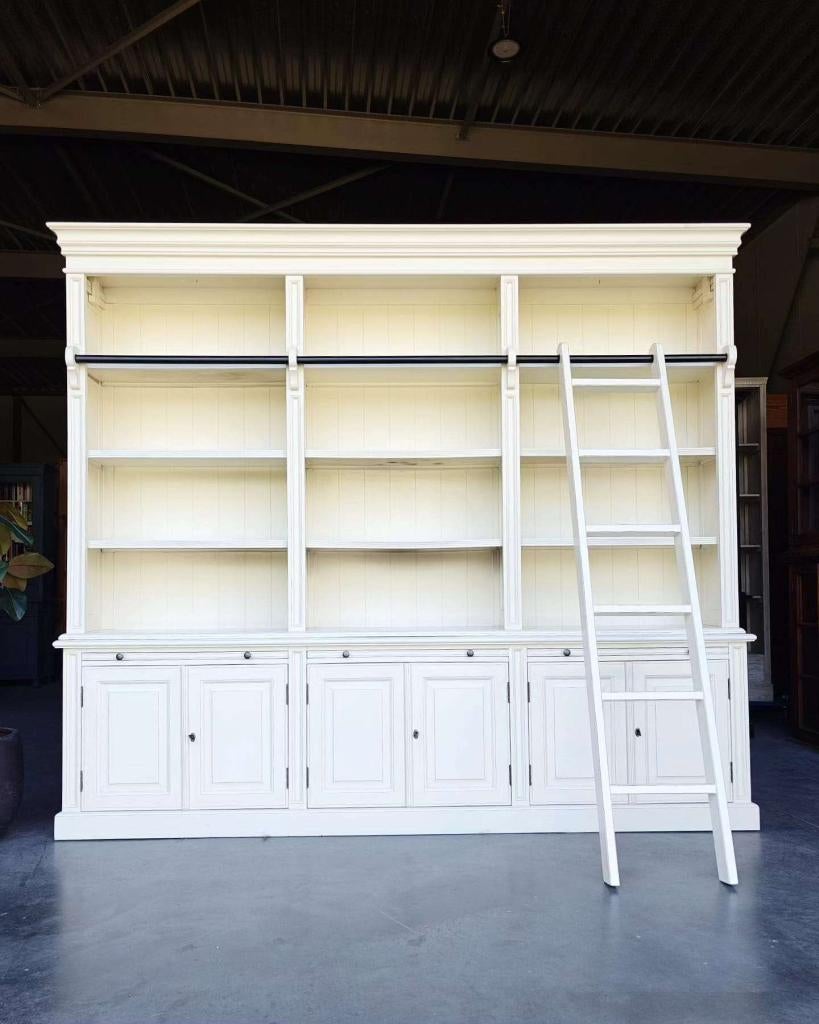 Grote bibliotheekkast met ladder | Witte Boekenkast #0475, Niet ingevuld, 200 cm of meer, Niet ingevuld, Ophalen of Verzenden