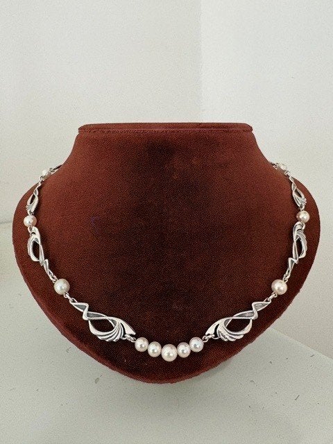 Zilveren Jugendstil Collier met Akoya Japan Parels, Sieraden, Tassen en Uiterlijk, Verzenden, Onbekend, Nieuw, Creation dórelle