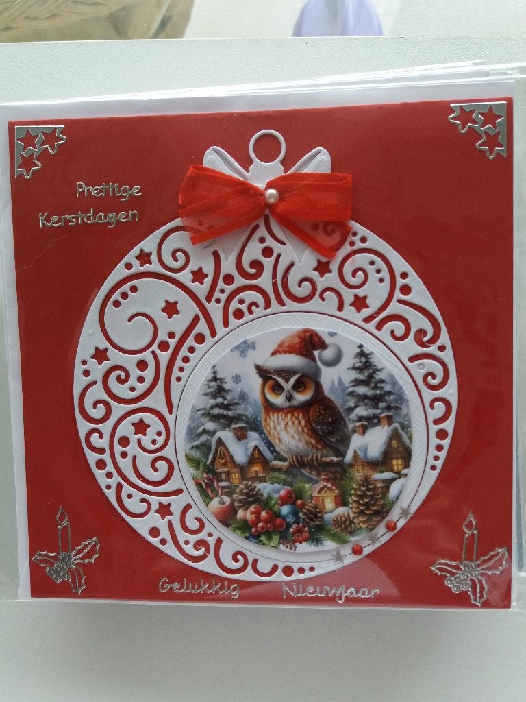 Kerstkaartje met kerstbal met uiltje no. 114, Ophalen of Verzenden, Nieuw, Kerst