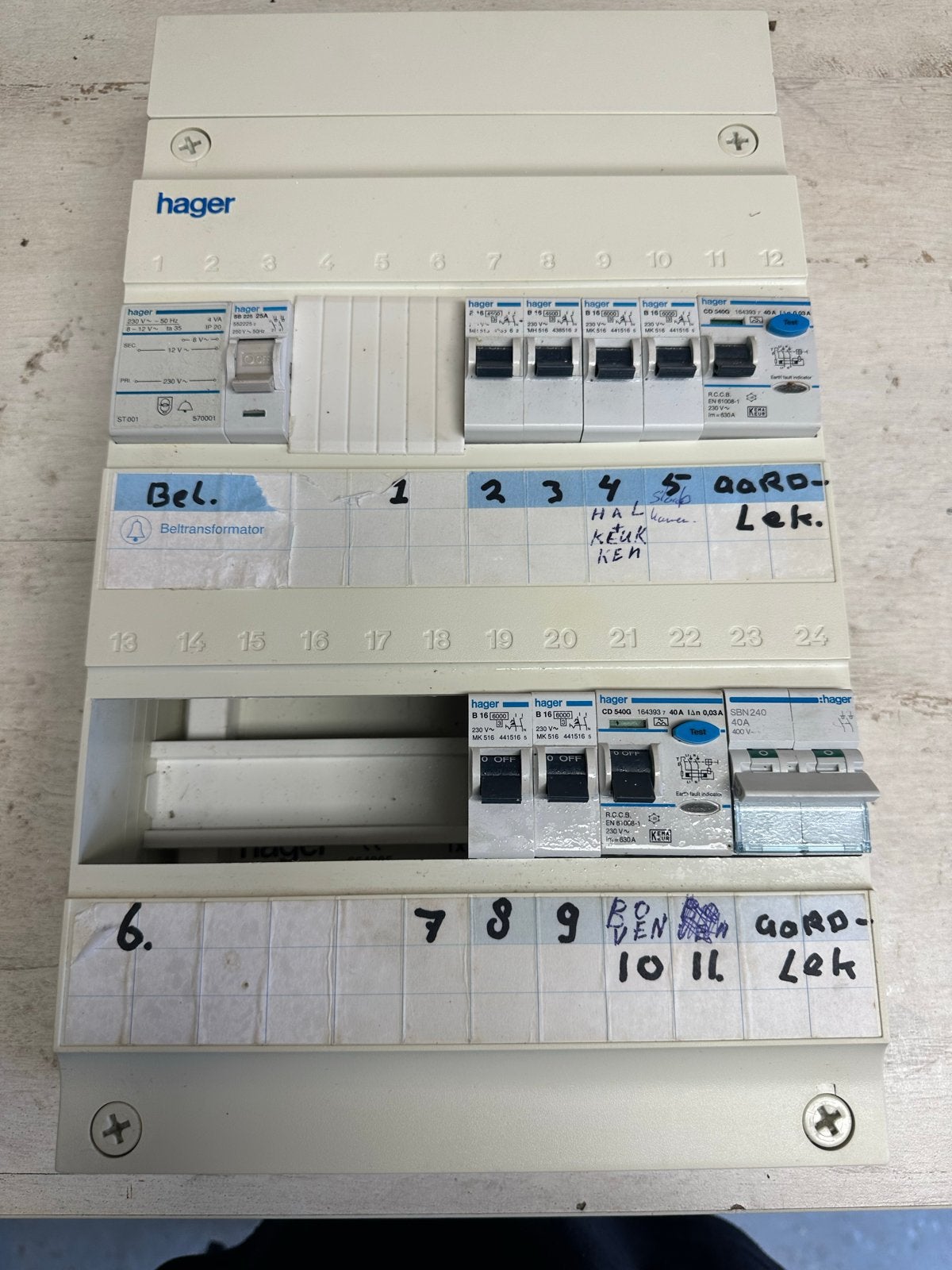 Hager Groepenkast met Aardlekschakelaars en Installatieautom, Ophalen of Verzenden, Gebruikt, Hager, Groepenkast