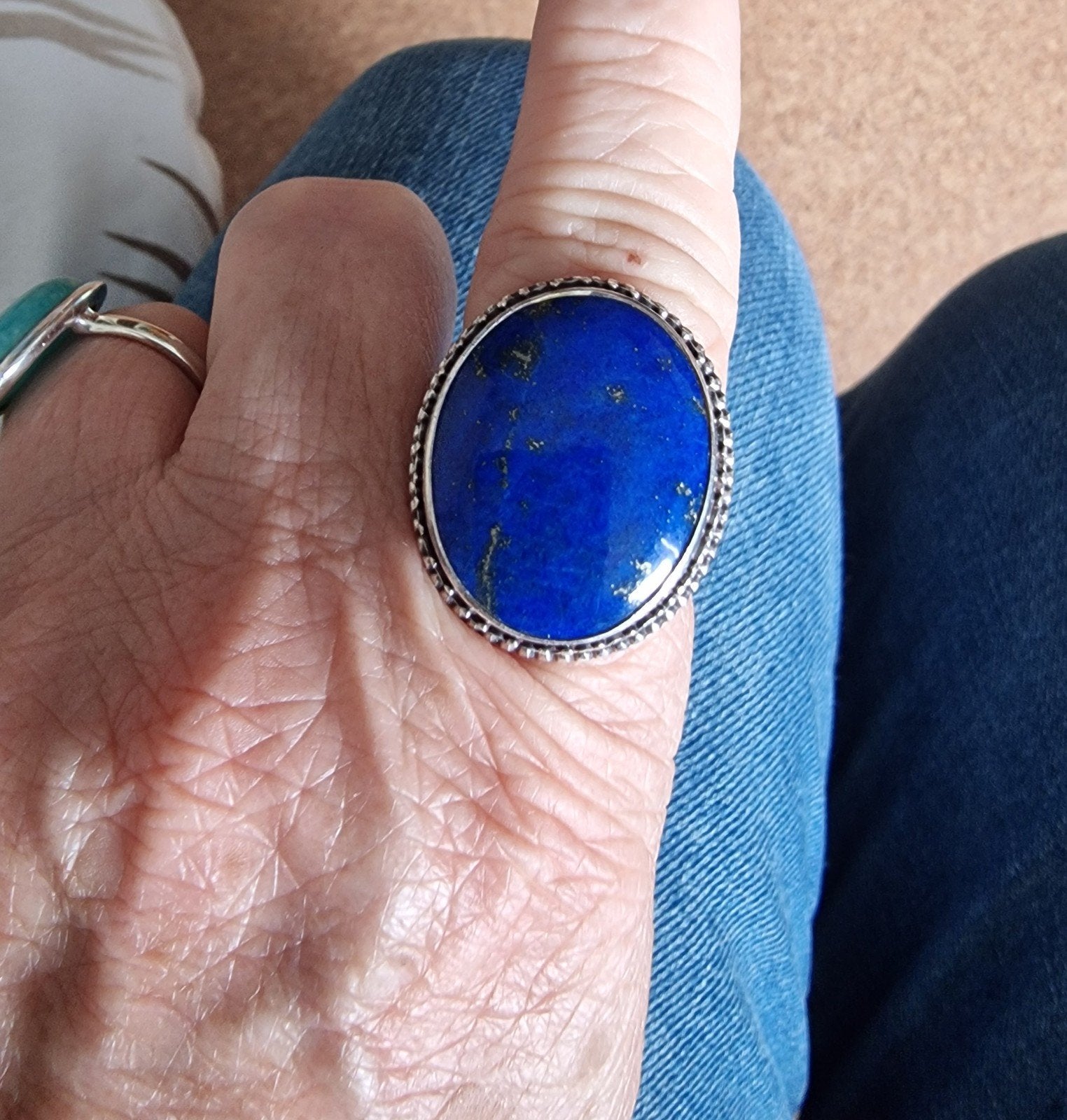 Zilveren ring met Grote lapis lazuli edelsteen, 19 tot 20, Ophalen of Verzenden, Zo goed als nieuw, Zilver
